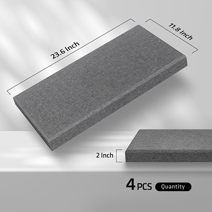 UMIACOUSTICS 4 PCS Acoustic Panels, 2“ Thick 23.6" x 11.8" Fiberglass Sound Absorbing Panels, Soundproof Panels for Studios, Office, Home Theater. Charcoal Grey