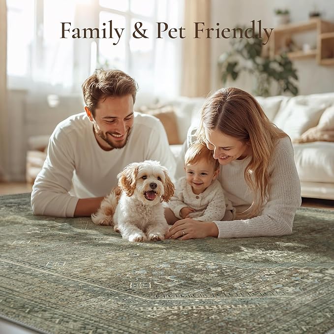 GENIMO Runner Rug 2x6 Non Slip Machine Washable Hallway Runner Rug, Low Pile Lightweight Rugs for Entryway, Hallway, Kitchen and Corridor, Sage/Blue