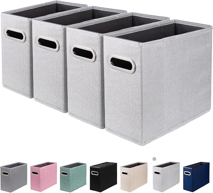ComfortKeeper 4 Packs Letter Size File Organizer, File Folders Organizer, Fabric Storage Box, Collapsible Paper Organizer with Metal Handle, Smooth PVC Rails, Only Box (Light Gray)