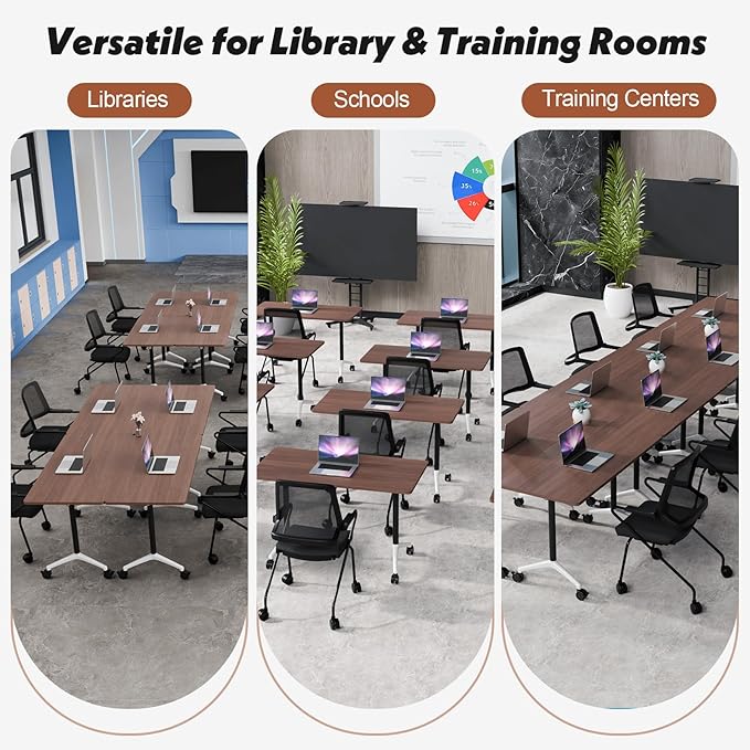 Goakwwuz Conference Room Table, Folding Conference Tables,Thicken Grey Tabletop,Flip Top Wooden Seminar Meeting Room Table for Conference Room Offices (6, Walnut, 55.1”)