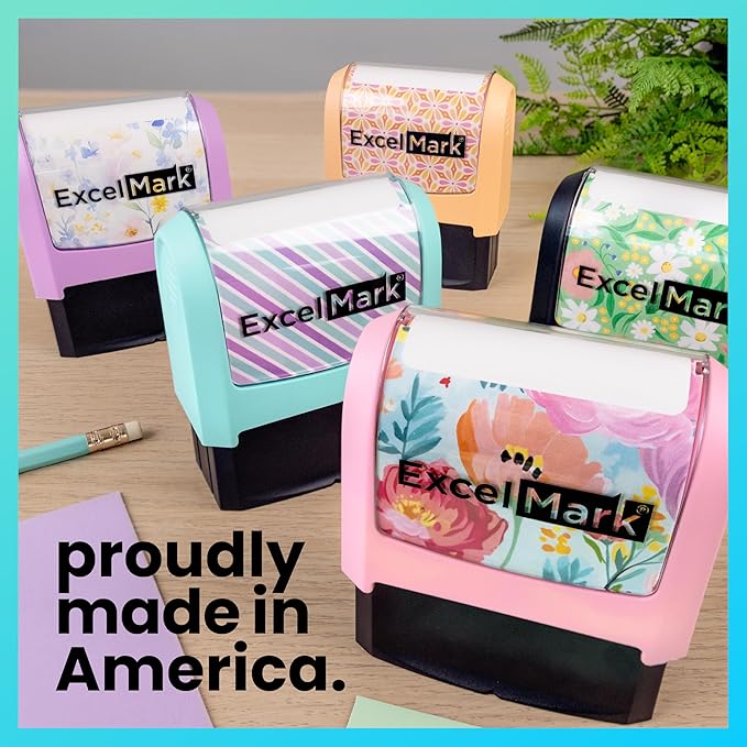 ExcelMark Address Stamp - Custom Return Address Stamp with Elegant Designs, Vibrant Colors & Patterns – Perfect for Mail, Invitations & Gifts (Pink Mount, Simple Classic)