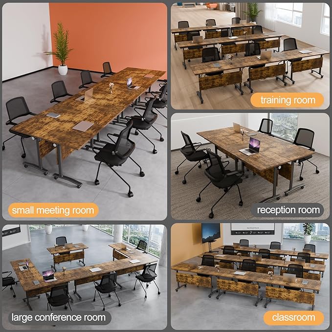 Folding Conference Table 4ft 5ft, Foldable Office Meeting Desk for 6 People, Multiple Sizes Colors Mobile Conference Room Table for Training Room School Business Furniture (4, Brown, 47in)