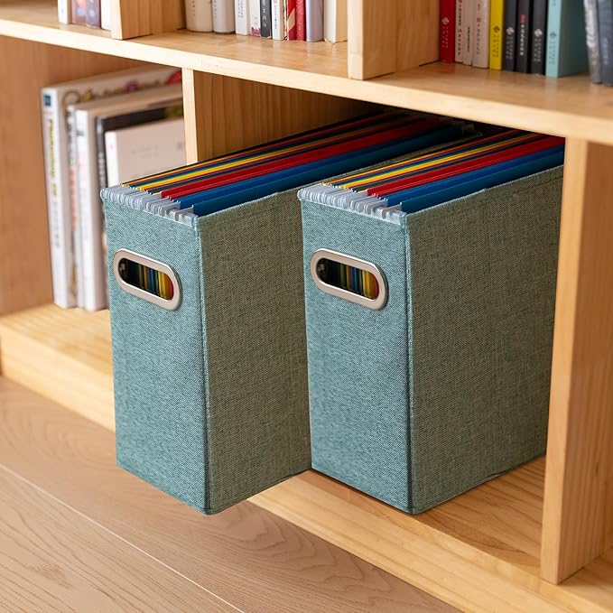 ComfortKeeper 4 Packs Letter Size File Organizer, File Folders Organizer, Fabric Storage Box, Collapsible Paper Organizer with Metal Handle, Smooth PVC Rails, Only Box (Green)
