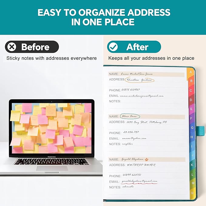 Address Book with Colorful Alphabetical Tabs (8.4" x 5.8") - Hardcover Telephone and Contact Organizer, with Space for Important Website Passwords and Software Licenses - Pink