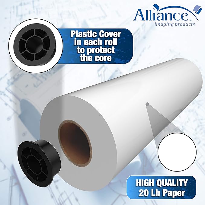 Alliance Wide Format Paper Rolls Bond Engineering (20lb | 2 Rolls, 22 In x 500 Ft | 3" Core)