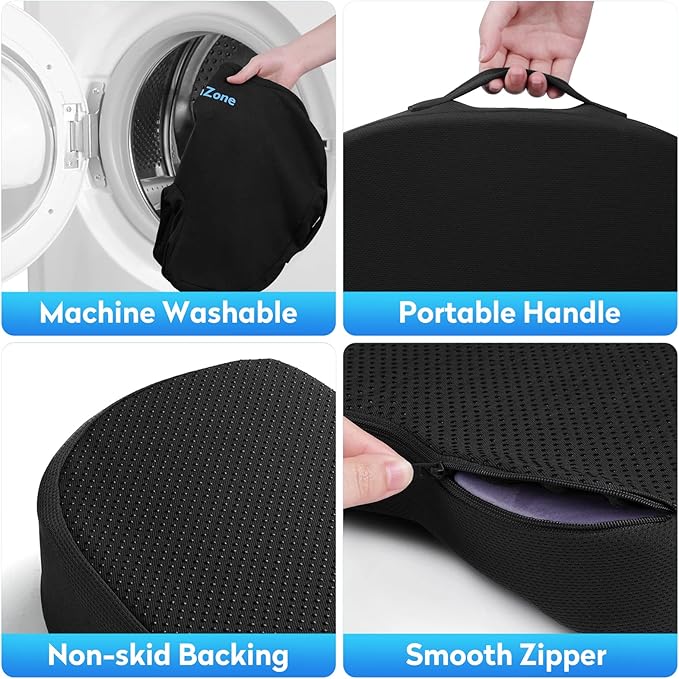 CushZone Seat Cushion, Memory Foam Cushion for Office Chair, Car Seat, Airplane, Chair Pad for Postpartum Pregnancy, Sciatica Tailbone Back Pain Relief for Long Sitting Workers, Car Drivers, Black