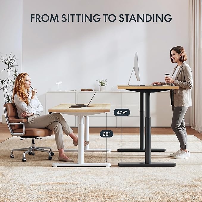 FLEXISPOT Bamboo Electric Standing Desk with Elegant Oval Legs, 60"x30" Height Adjustable Desk for Home Office & Living Spaces, White Frame