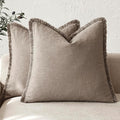 Foindtower Set of 2 Decorative Linen Fringe Throw Pillow Covers Boho Farmhouse Cushion Cover with Tassels Soft Accent Pillowcase for Couch Chair Sofa Bed Living Room Home Decor,18×18 Inch,Brown Tan