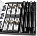 Nicpro 0.5 mm Mechanical Pencil Set with Case, 3PCS MP2000 Metal Artist Mechanical Pencil With 6 Tube HB Lead Refills, Eraser, Weatherproof Barrel for Outdoor Writing Drafting Drawing Sketching