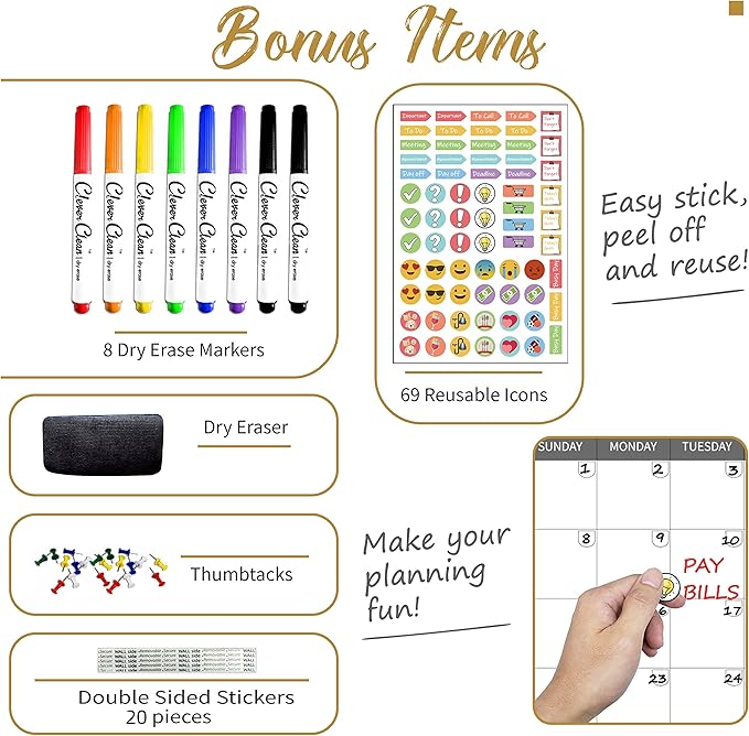 Large Dry Erase Wall Calendar - 48"x60" 2026 Undated Yearly Wall Calendar for Home, Office, School Projects - Jumbo Erasable and Reusable Laminated Yearly Planning Board