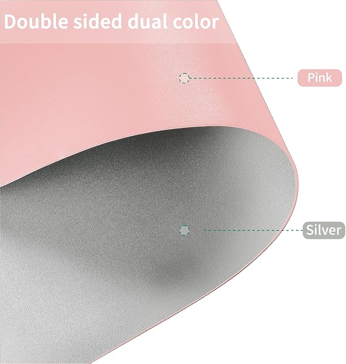Zinkooat Leather Table Cover,1.8mm Thick,30x60 Inch Desk Cover,Large Desk Mat,Table Protector,Table Cover Protector,Glass Table Protector,Table Top Cover,(Pink+Silvery,30x60)