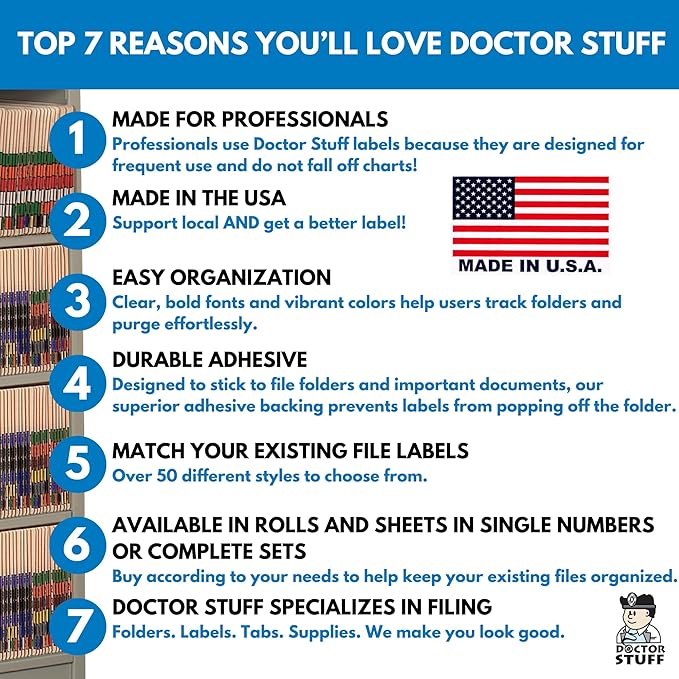 Doctor Stuff - File Folder Labels, Terminal Digit Filing, Consecutive Double Digit Numbers 50-59, Barkley FDDBM Match - BXDM Series Chart Stickers, Blue, 1" x 1-1/2", 500/Roll