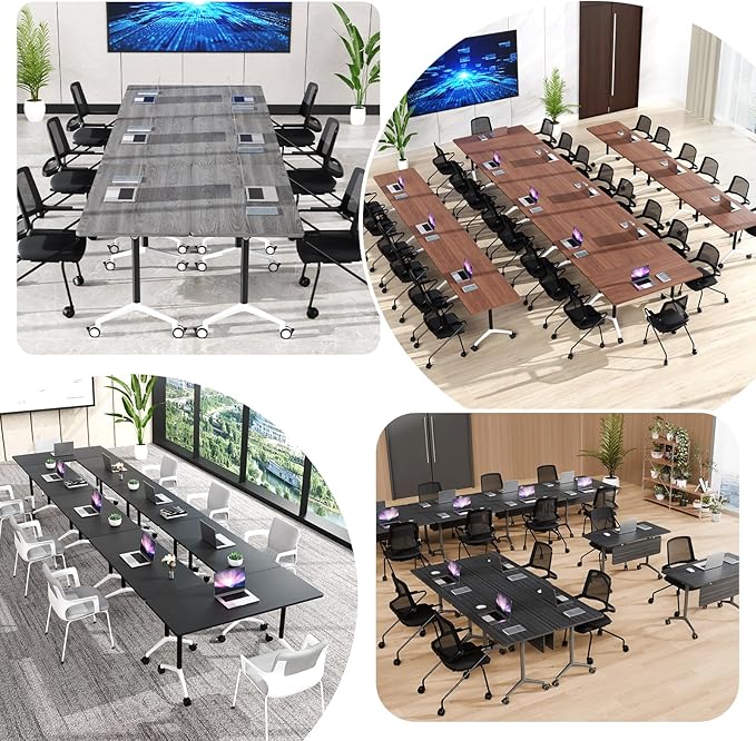 Goakwwuz Conference Room Table, Folding Conference Tables,Thicken Grey Tabletop,Flip Top Wooden Seminar Meeting Room Table for Conference Room Offices (2, Black+White, 70.8”)