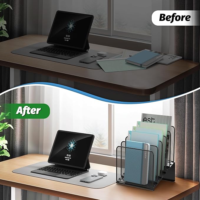 2 Pack Inclined 5-Section Desk File Organizer, Vertical File Folder Holder File Sorter Desktop Organization for Office Classroom