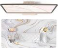 QIYI White Mouse Pad, Cute Marble Large Desk Mat, PU Leather Desk Protector Mousepad, Gold Grey Striped Waterproof Computer Keyboard Gaming Mouse Pads, Non Slip Extended Writing Pad 31.5" x 15.7"