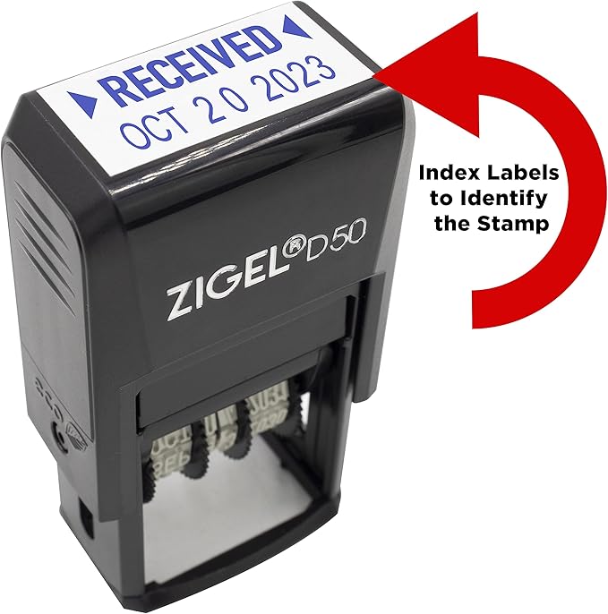 ZIGEL D50 Date Stamp with Your Custom Text - Self Inking Date Stamp - Blue
