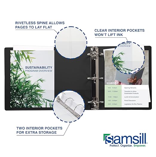 Samsill 3 Inch 3 Ring Binders, Made in USA, Economy Round Ring, Clear View Cover, 550 Sheet Capacity - for School, Home, Office - Black, 12 Pack