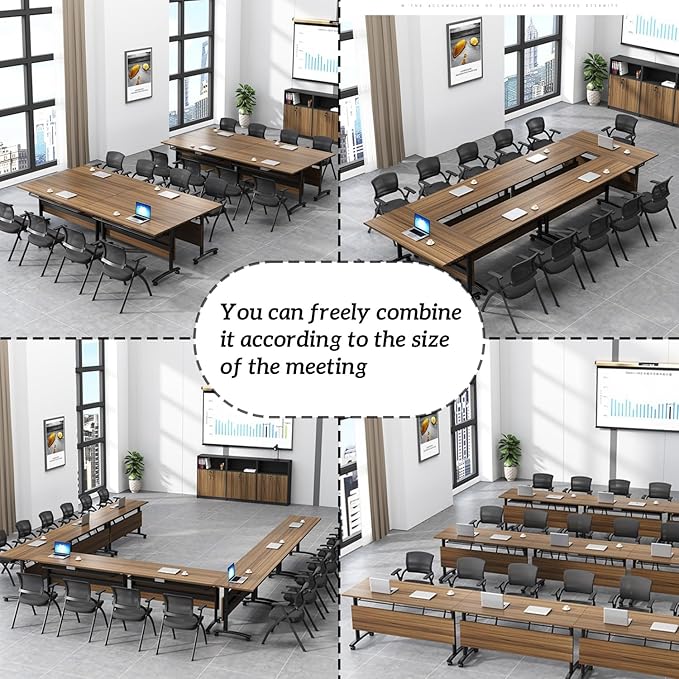LKATOR Conference Table,Folding Office Tables with Wheels,Large Conference Meeting Room Tables for 10-12 People,Mobile Training Seminar Table with Flip Top,Modular Meeting Table for Office (55.1in) ﻿