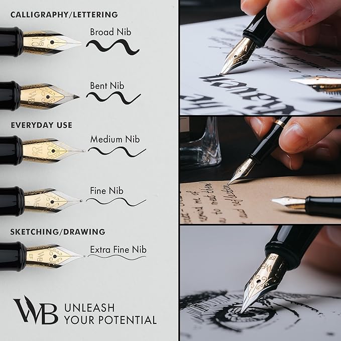 Wordsworth & Black Fountain Pen Set, Medium Nib, Includes 24 Ink Cartridges and Ink Refill Converter, Gift Case, Journaling, Calligraphy, Smooth Writing Pens [Black Gold], Perfect for Men and Women