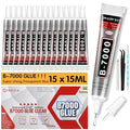 B7000 Rhinestone Glue Clear 15 PCS 15ml – Strong Transparent No Trace Jewelry Glue Kit with Precision Tip, Quick Dry Multi-Purpose Adhesive for Making Nail Makeup Fabric Shoes Craft Phone Repair