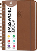 Clever Fox Password Book Spiral – Internet Address & Password Organizer with Laminated Alphabetical Tabs – Password Keeper Journal – Hardcover, Medium Size, 6.1x7.7” (Brown)