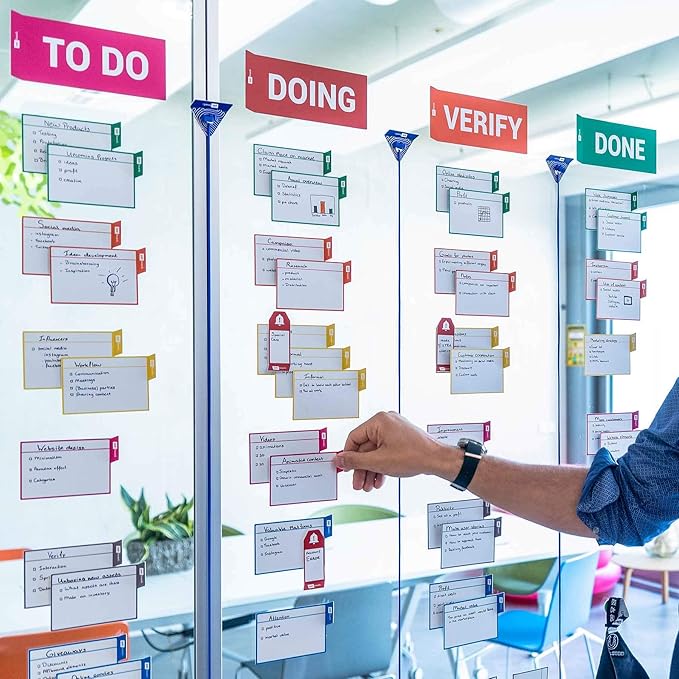 PATboard Scrum Board and Kanban Board - 16 Task Cards Medium - with nanocups® for Glass - Purple