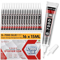 B7000 Rhinestone Glue Clear 16 PCS 15ml – Strong Transparent No Trace Jewelry Glue with Precision Tip, Quick Dry Multi-Purpose Adhesive for Making Nail Makeup Fabric Shoes Craft Phone Repair