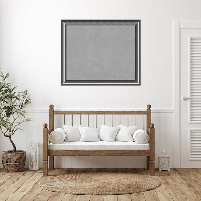 Amanti Art Silver Framed Magnetic Board 38x46 X-Large Vision Board for use with Magnets, 100% Metal Sheet to Display Items as Office Decor or for Home Organization in mudroom, Kitchen or Kids Room