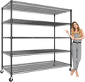 MilleLoom 82" H Storage Shelves with Wheels, 5-Tier Metal Shelving Unit Load 3300LBS Capacity, Adjustable Wire Shelf Rack w/Feets, Heavy Duty Storage Shelving for Garage Pantry Rooms, 59" W X 24" D