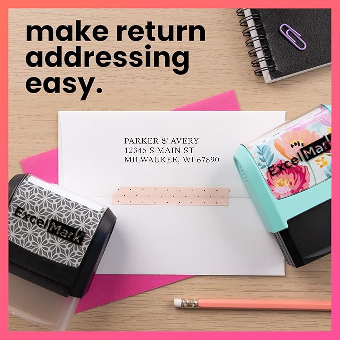 ExcelMark Address Stamp - Custom Return Address Stamp with Elegant Designs, Vibrant Colors & Patterns – Perfect for Mail, Invitations & Gifts (Violet Mount, Everyday Elegance)