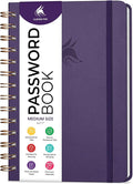 Clever Fox Password Book Spiral – Internet Address & Password Organizer with Laminated Alphabetical Tabs – Password Keeper Journal – Hardcover, Medium Size, 6.1x7.7” (Purple)