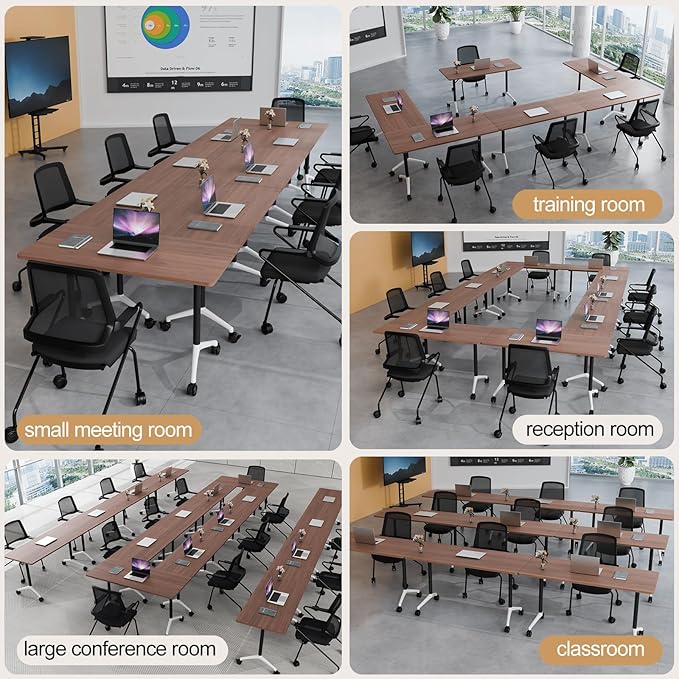 Folding Conference Table 4ft 5ft, Foldable Office Meeting Desk for 6 People, Multiple Sizes Colors Mobile Conference Room Table for Training Room School Business Furniture (4, Walnut, 71in)