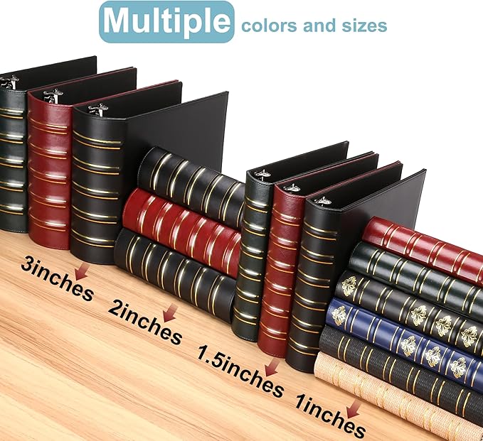 LETVPVOW Vintage Hardback 3 Ring Binder 2 Inch, Professional Leather Binders 2 Inch D Ring, Holds 400 Sheets Capacity 2 Pack - Dark Green