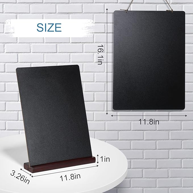 11.7x16.5 Inch Tabletop Chalkboard with Wood Base, Menu Chalkboard Stand, Message Board, Bar and Special Event Decorations, Hanging Double-Sided Chalkboards Sign for DIY Home Decoration-Walnut
