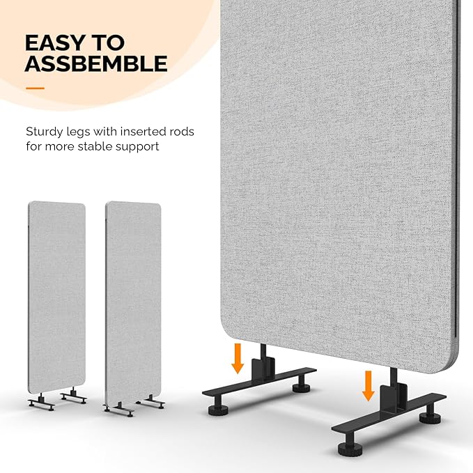 VINGLI Room Divider Screen, Freestanding Privacy Partition Wall, Zipper Connected Panels with Wheels, Office Space Separator (Light Gray, 3 Panel)