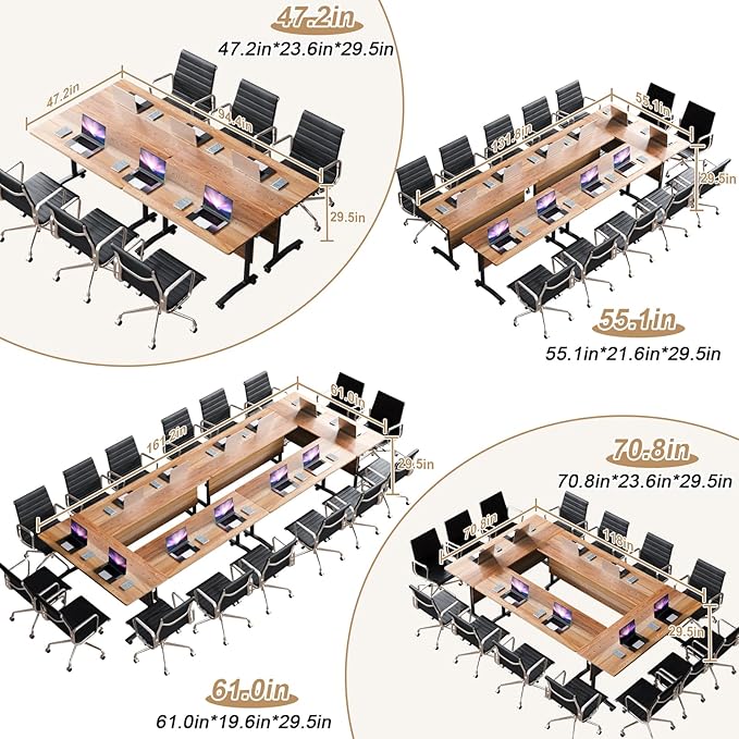 Conference Table Flip Top Mobile Conference Room Tables,Folding Conference Table with Wheels,Large Meeting Training Seminar Table Saving Space for Office Classroom(8B,55.1'')