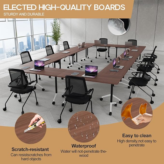 Folding Conference Table 4ft 5ft, Foldable Office Meeting Desk for 6 People, Multiple Sizes Colors Mobile Conference Room Table for Training Room School Business Furniture (4, Walnut, 63in)