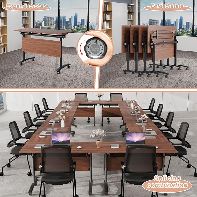 Conference Table Flip Top Mobile Conference Room Tables,Folding Conference Table with Wheels,Large Meeting Training Seminar Table Saving Space for Office Classroom(4D,61'')