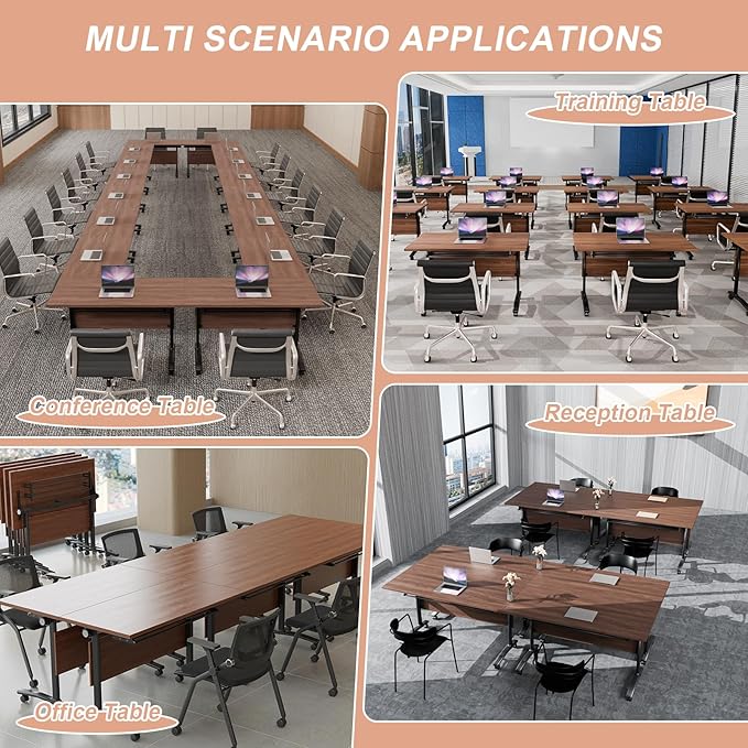 Conference Table Flip Top Mobile Conference Room Tables,Folding Conference Table with Wheels,Large Meeting Training Seminar Table Saving Space for Office Classroom(10D,61'')