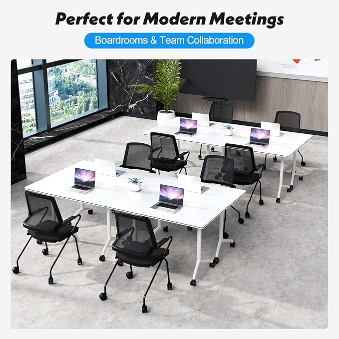 Goakwwuz Conference Room Table, Folding Conference Tables,Thicken Grey Tabletop,Flip Top Wooden Seminar Meeting Room Table for Conference Room Offices (4, White, 61.0“)