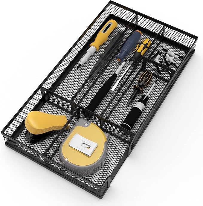 ITAYVAN Desk Drawer Organizer, Small Metal Mesh Drawer Organizer Tray, Office Pencil Drawer Organizer Accessories for Desktop, Bathroom, Kitchen, Makeup, Vanity