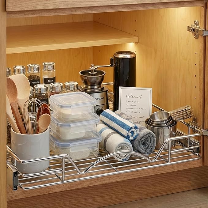 HOLDN’ STORAGE Pull Out Cabinet Organizer - Heavy Duty Steel with Smooth Slide-Out Drawers, Chrome Finish - 20" W x 17" D Basket, Fits 21.25" Cabinet Opening