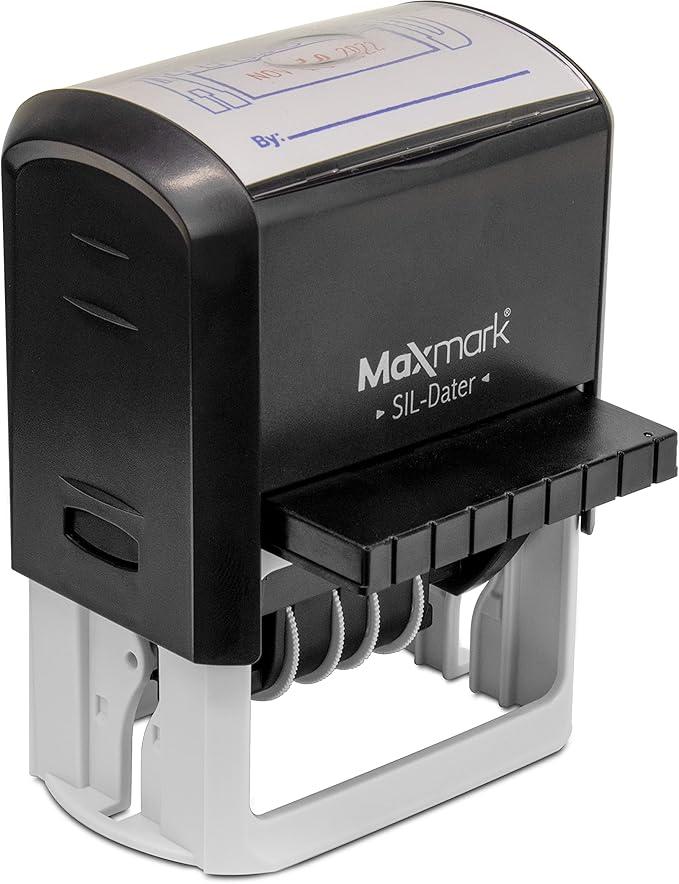 MaxMark Large Self-Inking Rubber Date Office Stamp with Approved Phrase & Date - Blue Ink, 12-Year Band - Style 5