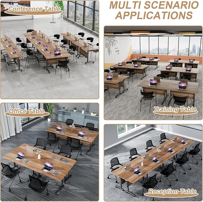 Conference Table Flip Top Mobile Conference Room Tables,Folding Conference Table with Wheels,Large Meeting Training Seminar Table Saving Space for Office Classroom(2B,61'')