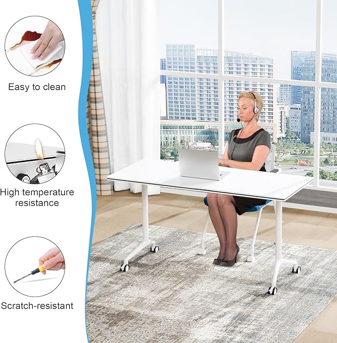 Conference Table,55.1''Folding Conference Room Table for 4-12 People,Mobile Flip Top MeetingTraining Table with Different Coulor and Styles for Offices, Classrooms,Meeting Room (2, 70.8''A)