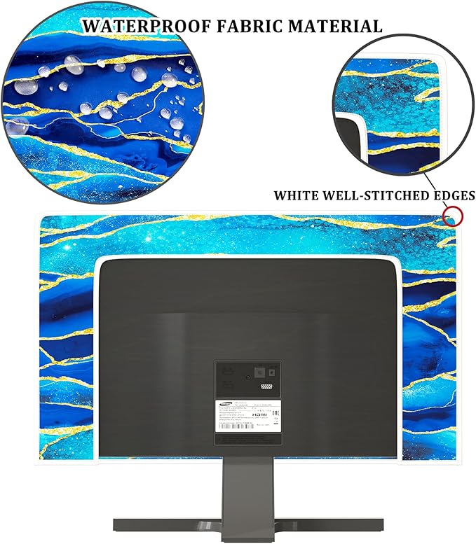 Baocicco Royal Blue Marble Waterproof TV Cover 32 Inch Creative Design Television Accessories Screen 32 Inch TV LCD Screen Television Decoration for Tablet LED LCD OLED TVs Decorations