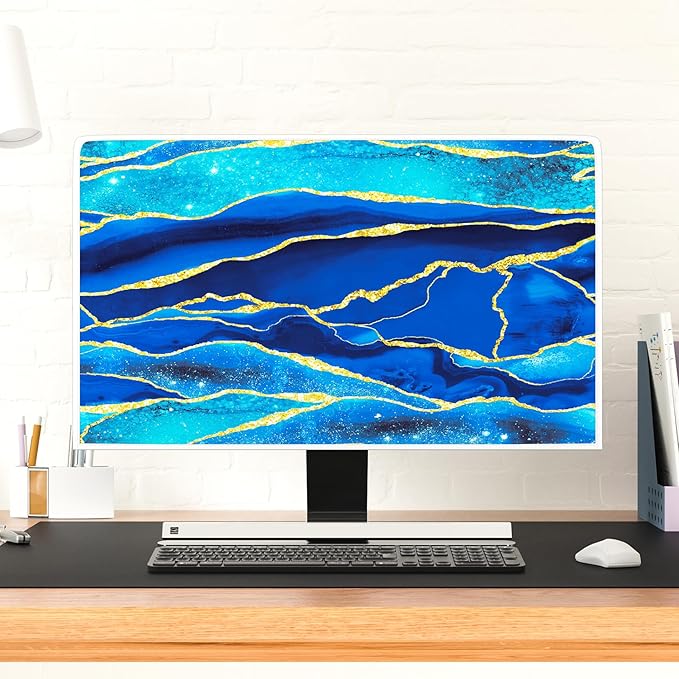 Baocicco Royal Blue Marble Waterproof TV Cover 40, 41, 42, 43 Inch Creative Design Monitor Accessories Laptop TV LCD Screen Television Decoration for Tablet LED LCD OLED TVs Decorations