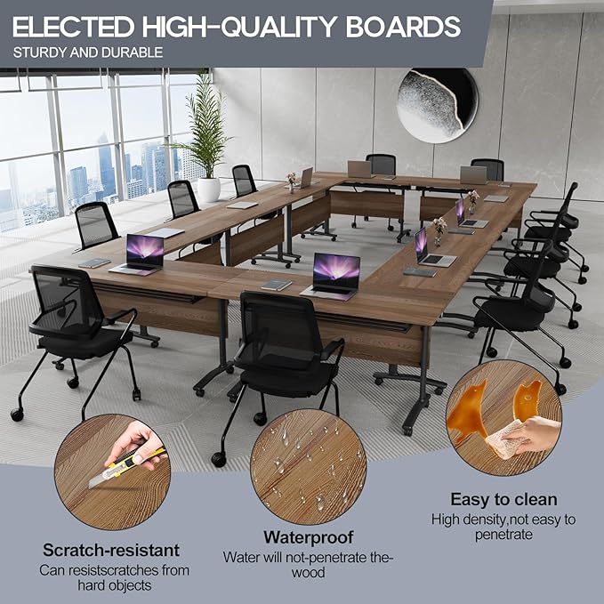Folding Conference Table 4ft 5ft, Foldable Office Meeting Desk for 6 People, Multiple Sizes Colors Mobile Conference Room Table for Training Room School Business Furniture (6, White Walnut, 47in)