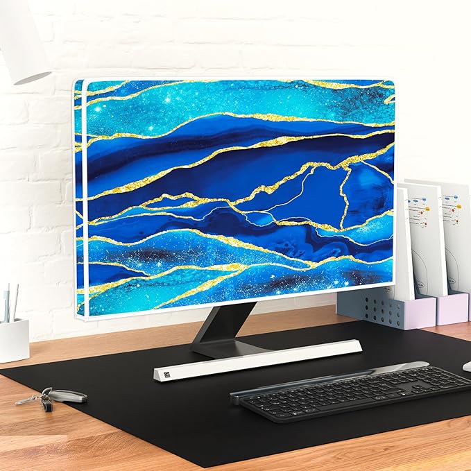 Baocicco Royal Blue Marble Waterproof TV Cover 32 Inch Creative Design Television Accessories Screen 32 Inch TV LCD Screen Television Decoration for Tablet LED LCD OLED TVs Decorations