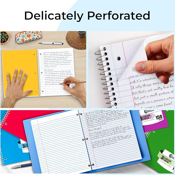 Rosmonde 720 Packs (Pallet) 3 Subject Notebooks, Spiral Notebook Bulk, College Ruled, Pallet of Notebooks,150 Sheets (300 pages),8 x 10-1/2",Bulk Spiral Notebooks for School & Office, 4-7 Days Transit